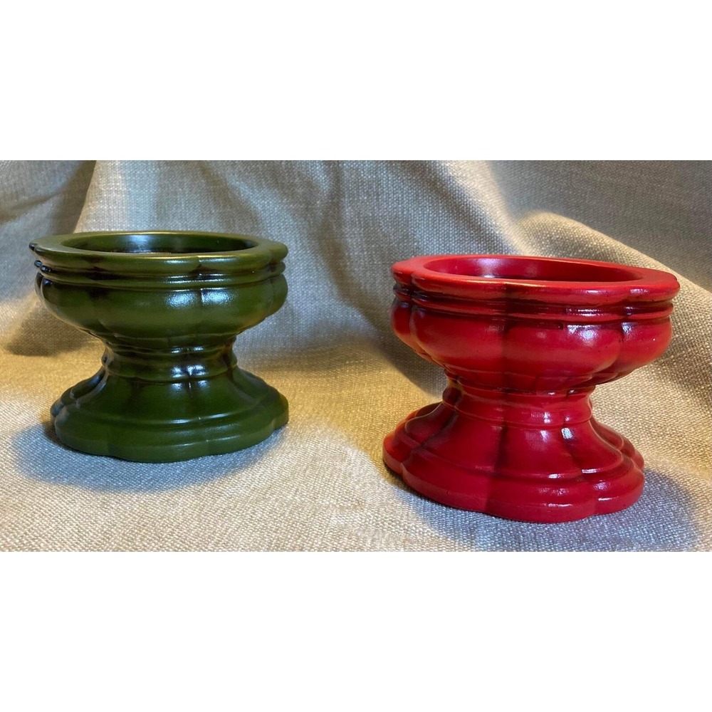 Vtg MCM 60s 70s Red Green Christmas Ceramic Pillar Candle Stand LOT Japan